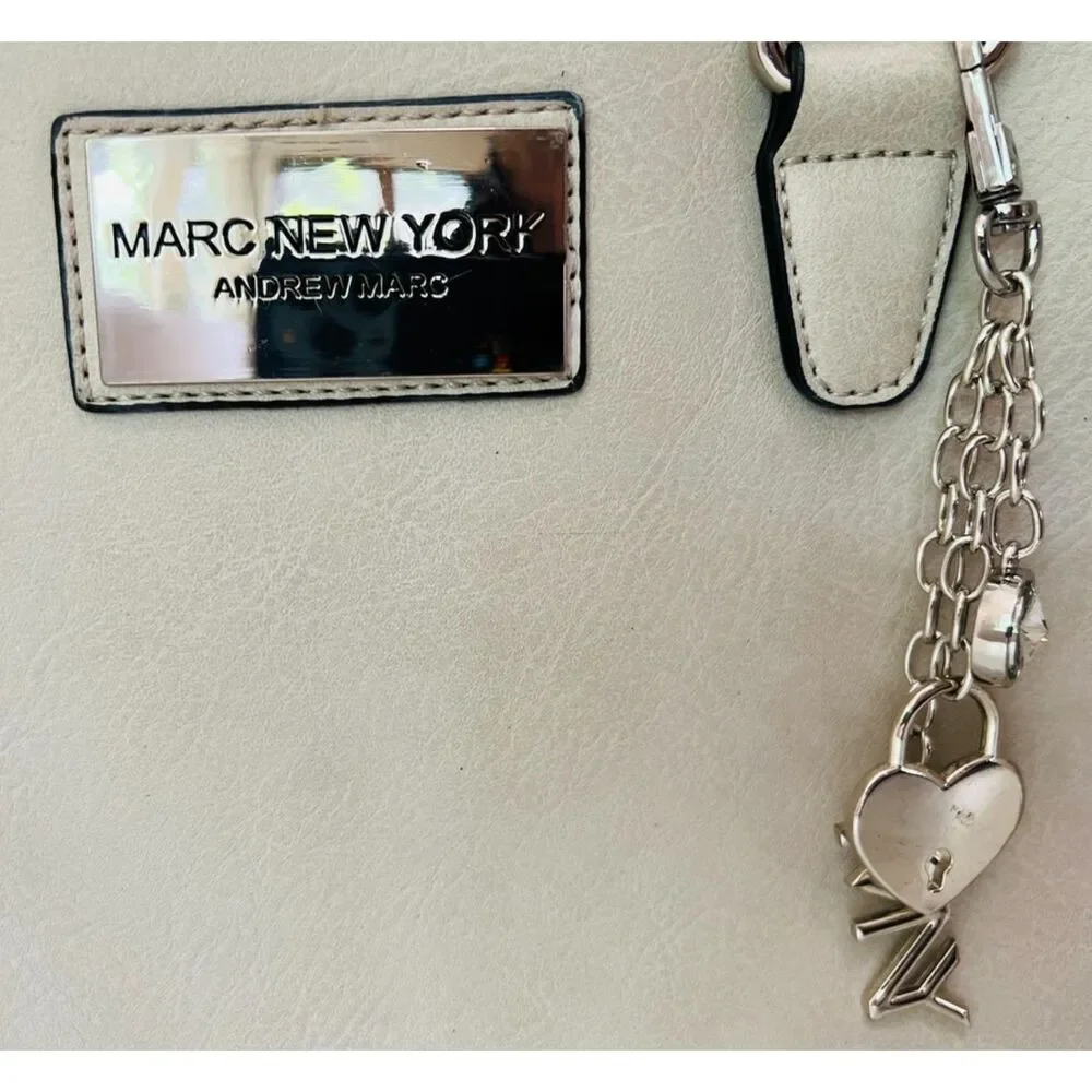 Vintage Marc New York faux white leather satchel with chain detail